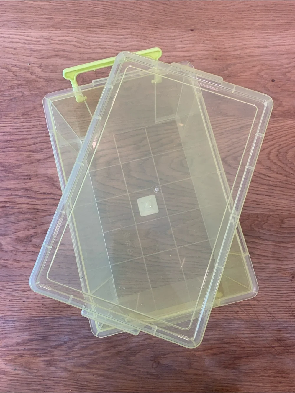 The Container Store Clear Yellow Storage Bin with Green Handles
